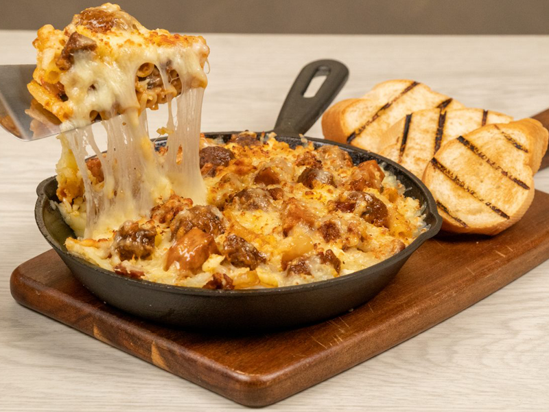 unMeat Lovers Pasta Melt, made with unMeat Luncheon Meat Hot & Spicy