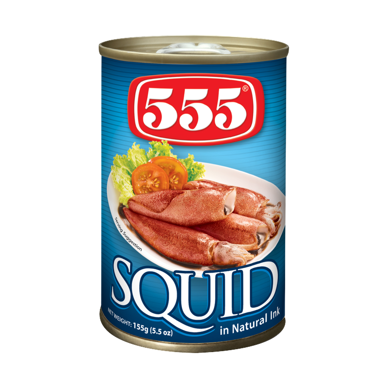 555 Squid in Natural Ink can, blue design, Net Weight 155g (5.5oz) printed