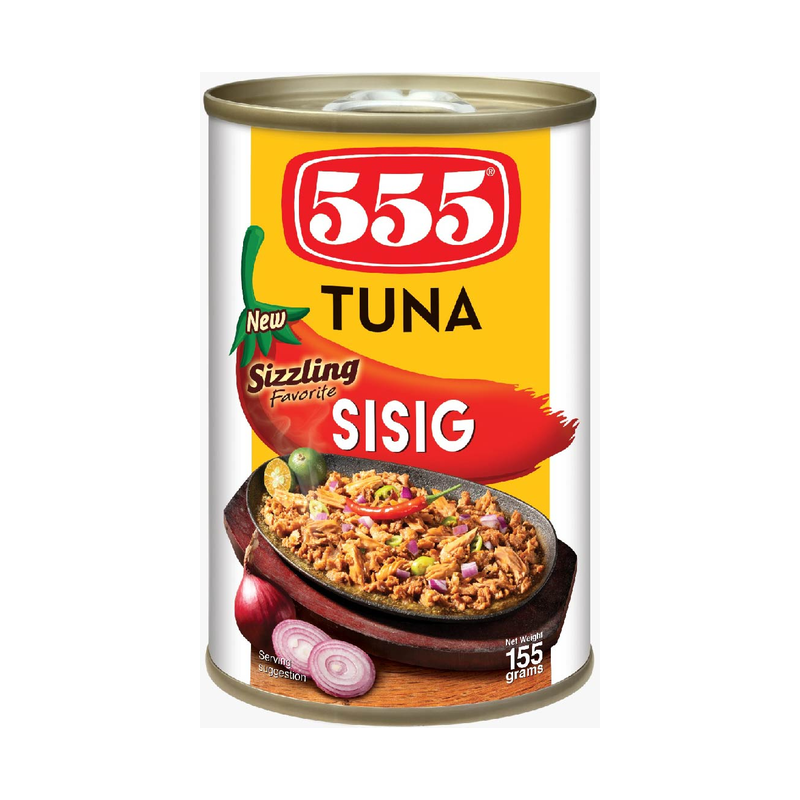 555 Tuna Sisig, 155 grams printed on can, front of pack