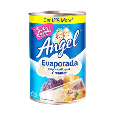Angel Evaporada can, 'Get 12% More' / 'Thicker & Creamier formula', Net Content 410mL