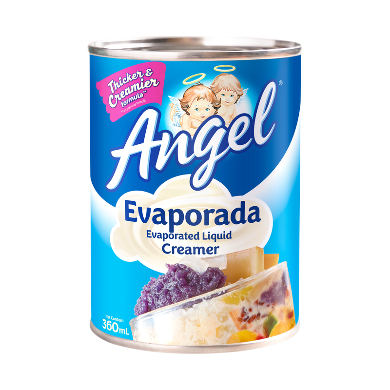Angel Evaporada Evaporated Liquid Creamer can, 'Thicker & Creamier formula', 360mL
