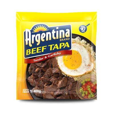 Argentina Beef Tapa, sizzling-plate serving suggestion, net weight 400g