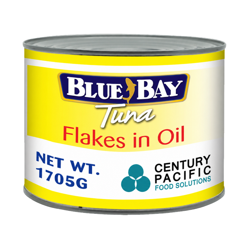 Blue Bay Tuna Flakes in Oil, 1705g catering tin, 'Century Pacific Food Solutions' branding on label