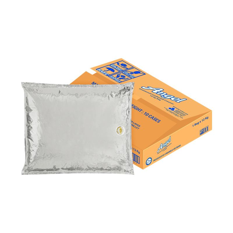 Angel Sweetened Condensed Creamer, 12kg bag-in-box ('Blue Label'), bag + carton shot