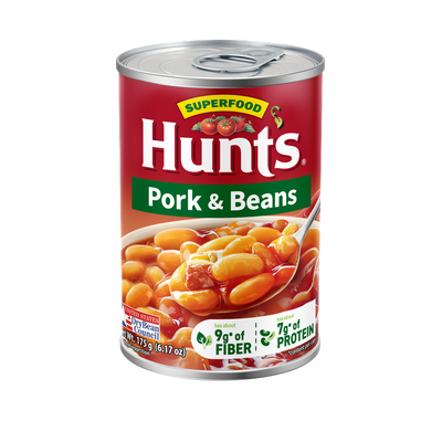 Hunt's Pork & Beans can, Net Wt. 175g (6.17oz)