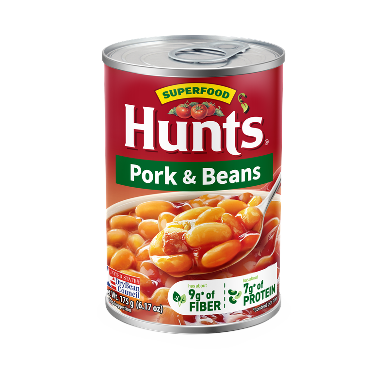 Hunt's Pork & Beans can, Net Wt. 175g (6.17oz)