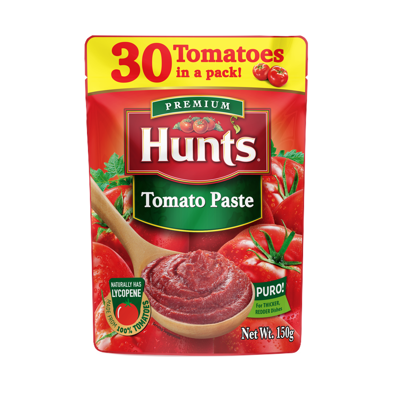 Hunt's Premium Tomato Paste doypack, 'Naturally Has Lycopene' badge, Net Wt. 150g