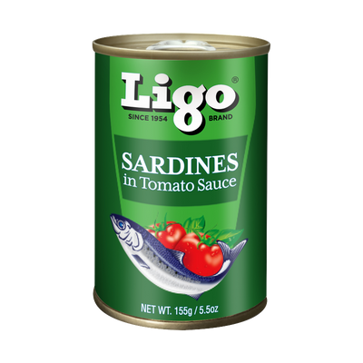 Ligo Sardines in Tomato Sauce (no chili), green can, Net Wt. 155g/5.5oz