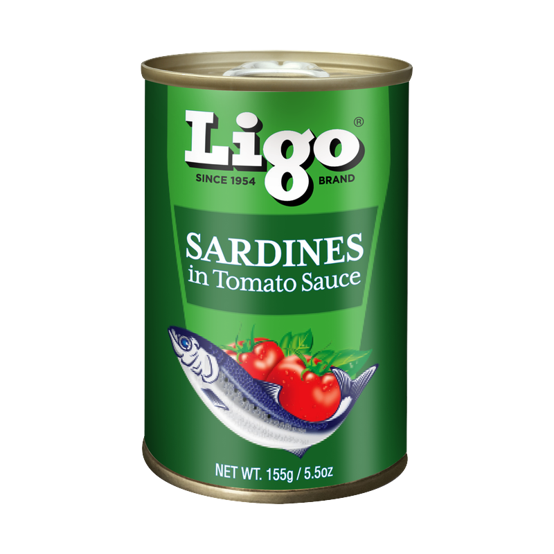 Ligo Sardines in Tomato Sauce (no chili), green can, Net Wt. 155g/5.5oz