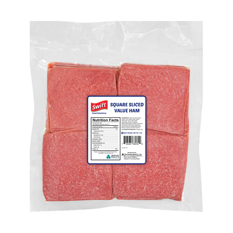 Swift Square Sliced Value Ham, Food Solutions sub-brand, NET WT. 1 KG
