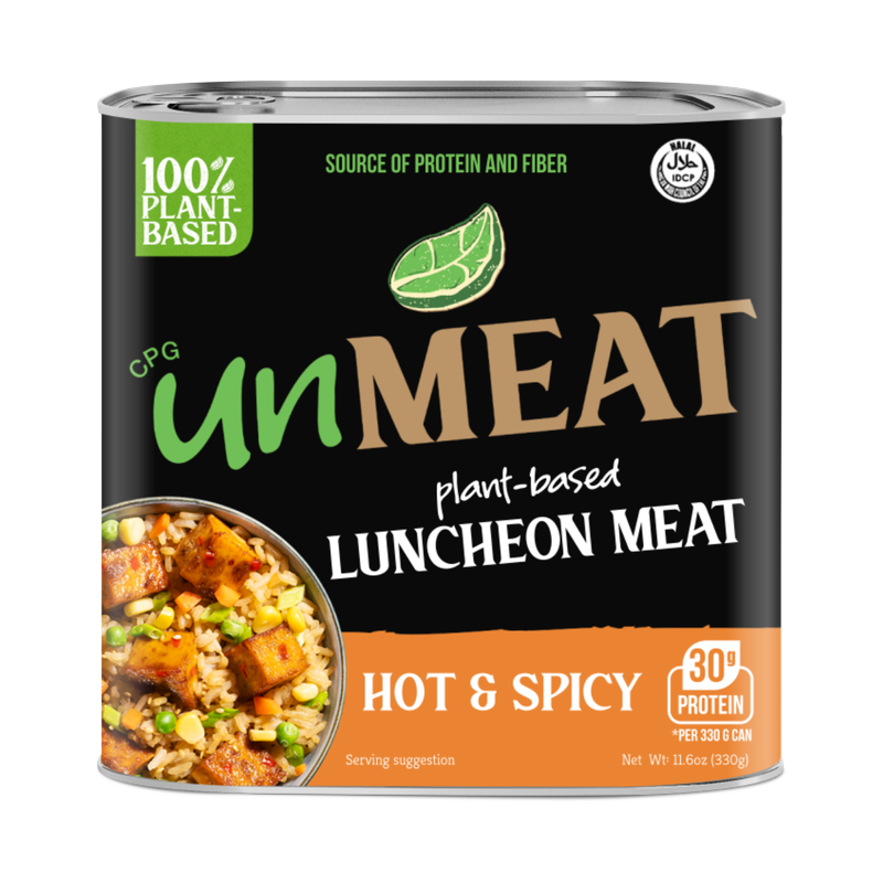 unMeat Luncheon Meat Hot & Spicy, can, net wt 11.6oz (330g)